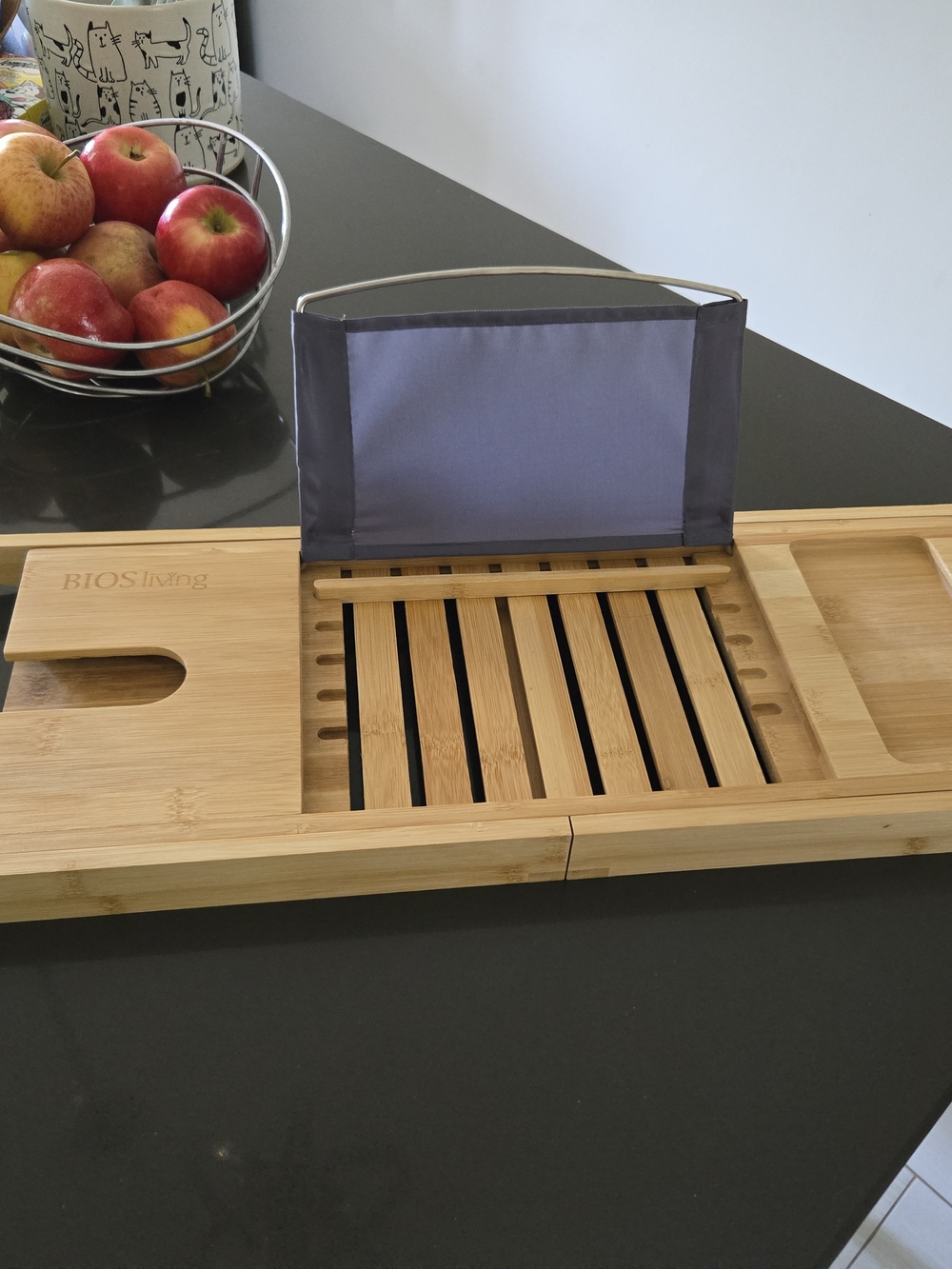 BIOS Living Bamboo Bathtub Caddy with Gray Book/Tablet Rest